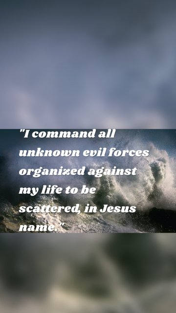 "I command all unknown evil forces organized against my life to be scattered, in Jesus name."